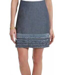 Tommy Bahama Two Palms Chambray Blue Ruffle Mini Skirt Lightweight Cotton 0 Zero